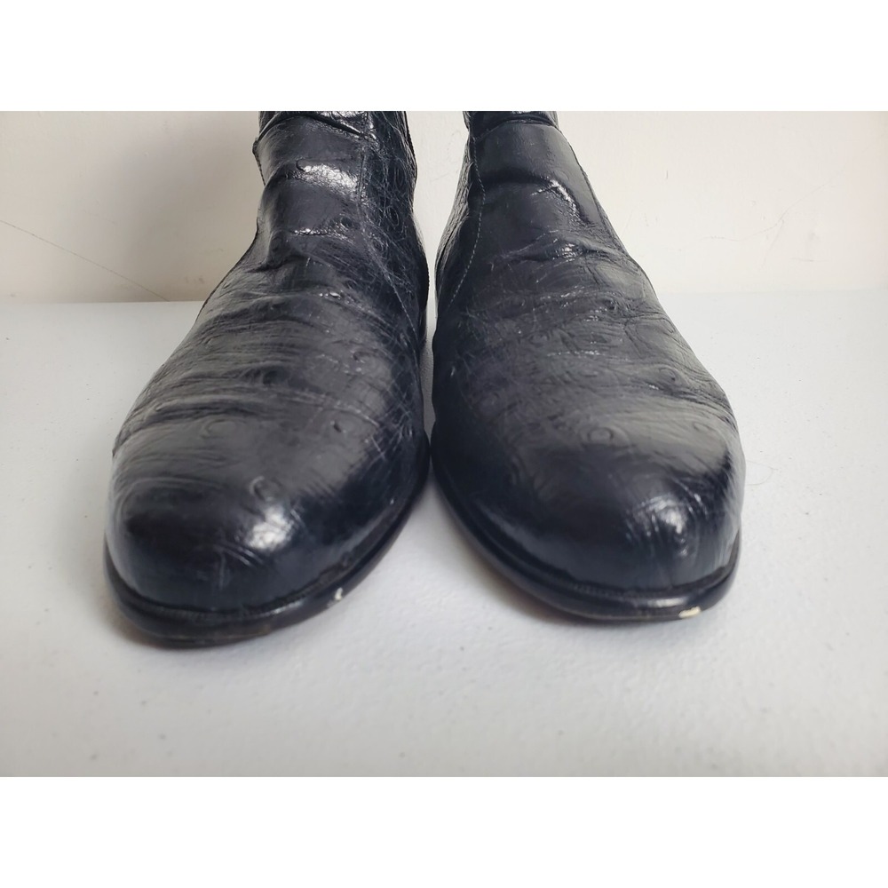 BOTTINO Leather Shoes Men US 9M Black Side Zipper Ankle Boots Genuine Ostrich